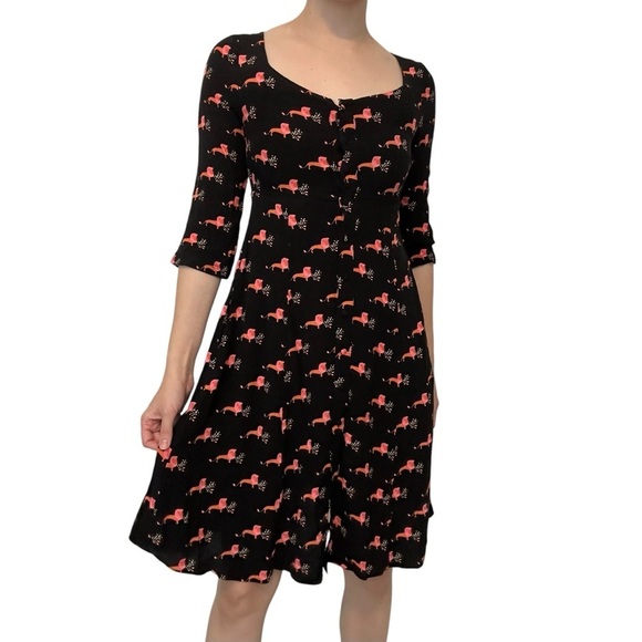 Anthropologie Mini Dress Lion Button Up Animal Twee Casual Cute Size Extra Small - Picture 1 of 8